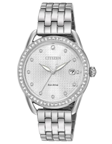 Citizen DRIVE LTR Womens Watch - Crystals - Bracelet - Silver-Tone Dial - Date - FE6110-55A