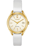 Citizen DRIVE LTR Womens Watch - Gold-Tone - Ivory - Date - White Leather Strap - FE6142-08A_20ddae4f-3f91-4994-8e14-9f350c7613a9