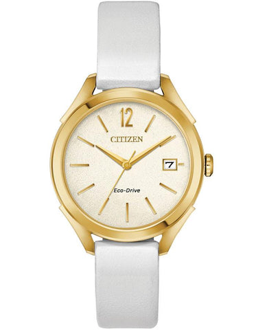 Citizen DRIVE LTR Womens Watch - Gold-Tone - Ivory - Date - White Leather Strap - FE6142-08A_20ddae4f-3f91-4994-8e14-9f350c7613a9