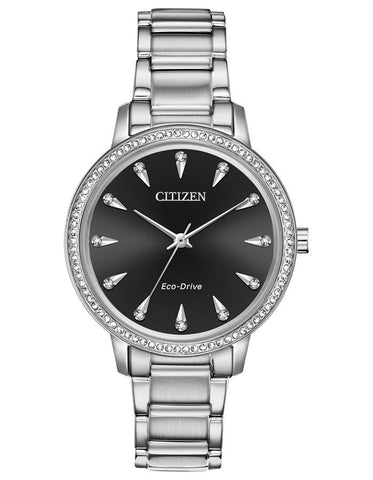 Citizen Eco-Drive Silhouette Womens Watch - Stainless Steel - Swarovski Crystals - FE7040-53E