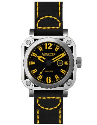 Lum-Tec G4 Mens - Stainless Steel - Yellow Accents - Leather - 200 Meters - G4_370cd19f-be84-440b-89a6-dfdd7e5fdae2