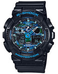 Casio Mens G-Shock Ana-Digi - Black Case & Rubber Strap - Blue Camo Dial - GA100CB-1A