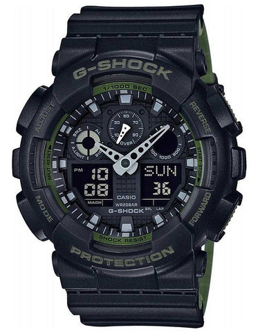 Casio Mens G-Shock Layered Band Series - Black & Green - Magnetic Resistant - GA100L-1A