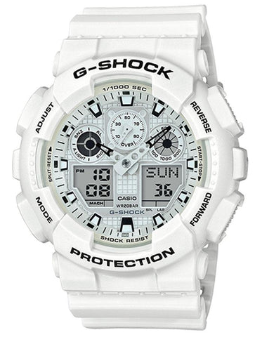 Casio G-Shock Mens LG Analog Digital Chronograph - Magnetic Resistant - White - GA100MW-7A