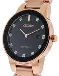 Citizen Eco-Drive Axiom Ladies Diamond Watch - Rose Gold-Tone & Black - GA1058-59QA