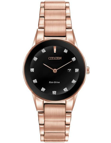 Citizen Eco-Drive Axiom Ladies Diamond Watch - Rose Gold-Tone & Black - GA1058-59Q