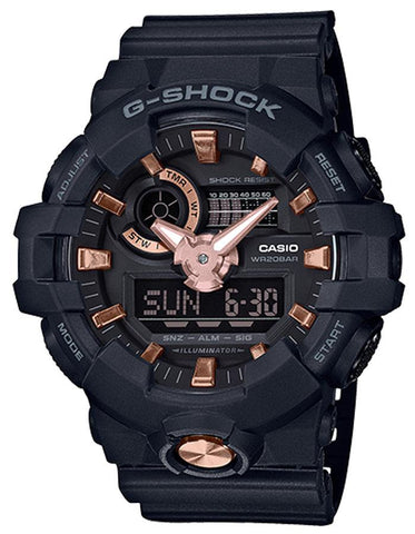 Casio G-Shock Mens Watch - Black & Rose Gold - World Time - 200M - GA710B-1A4