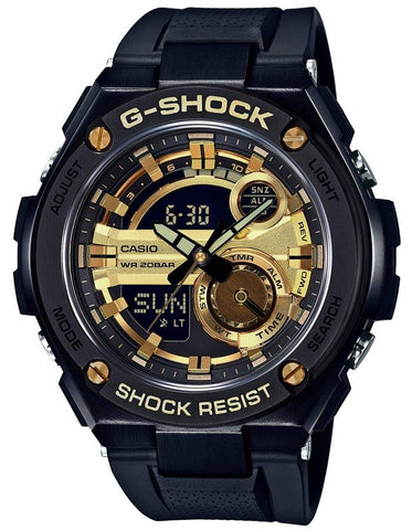 Casio G-Shock G-Steel Analog /Digital - World Time - Black & Gold-Tone - Strap - GST210B-1A9