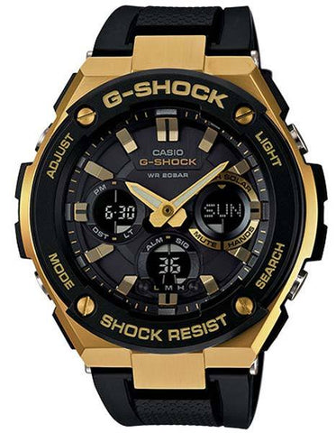 Casio Mens G-Shock G-Steel Solar Watch - Ana-Digi - Gold Accents - Black Strap - GSTS100G-1A