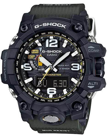 Casio Mens Solar Atomic G-Shock Mudmaster - Dark Green Strap - Triple Sensor - GWG1000-1A3