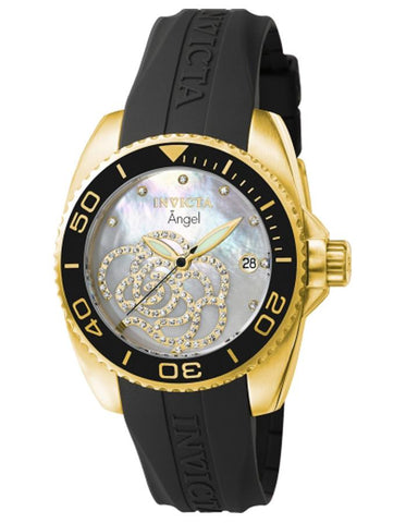 INVICTA Angel Womens Watch - Gold-Tone - Mother of Pearl - Black SIlicone Strap - INVICTA-0489_f049505e-0e67-475a-8639-530c2ada9255