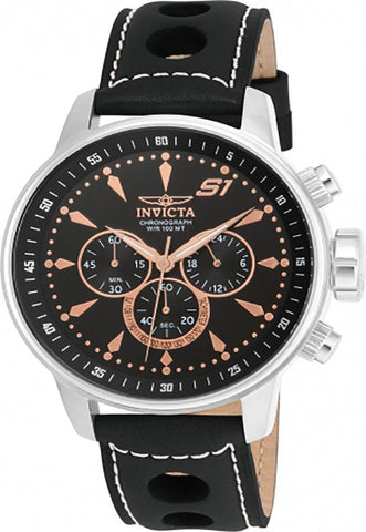 INVICTA S1 Rally Mens Watch - Stainless Steel - Black Leather Strap -Chronograph - INVICTA-16012