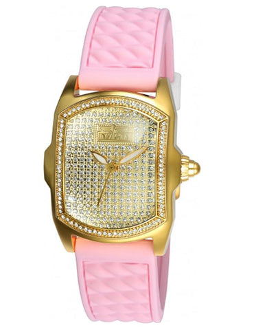 INVICTA Lupah Womens Watch - Pave Dial -  Gold-Tone - Pink Silicone Strap - INVICTA-22119