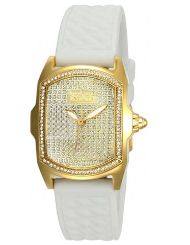 INVICTA Lupah Womens Watch - Pave Dial -  Gold Tone - White Silicone Strap - INVICTA-22120