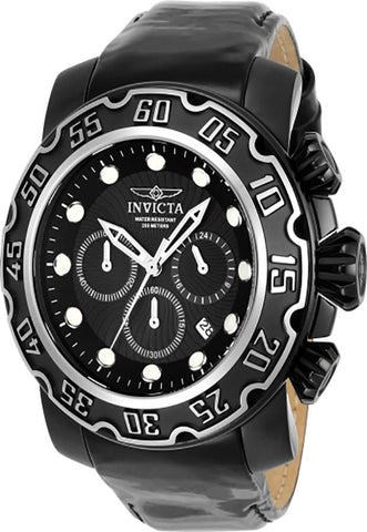 INVICTA Lupah Mens Watch - Black Metal - Chronograph - Black Leather Strap - INVICTA-22485