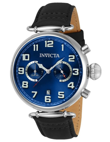 INVICTA Aviator Mens Watch - Stainless Steel - Blue - Black Leather Strap - INVICTA-22979