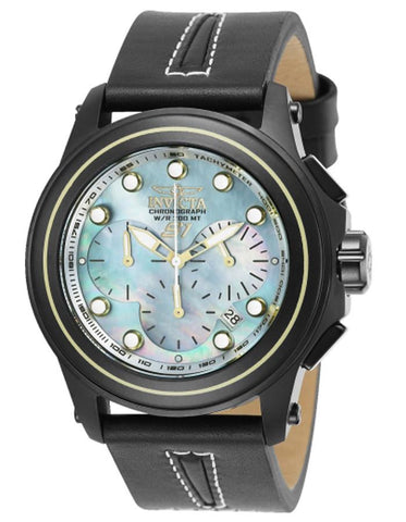 INVICTA S1 Rally Mens Watch - Black Metal - Ebony Wooden Bezel - Leather Strap - INVICTA-24413