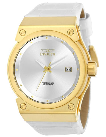 INVICTA Akula Womens Watch - Gold-Tone - Date - White Leather Strap - 100M - INVICTA-24462