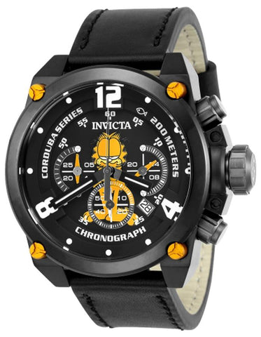 INVICTA Character Collection Mens Watch - Garfield - Black Metal - Black Leather - INVICTA-24888