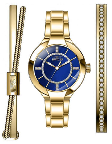 INVICTA Angel Womens Gift Set - Gold-Tone - Cuff - Cuff with Crystals - Blue - INVICTA-29323