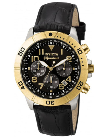 Invicta Mens Signature Chronograph Watch - Two-Tone Case - Black Dial - Leather - INVICTA-7284