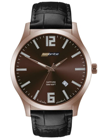 ArmourLite Isobrite Grand Slimline - Brown Dial - Rose-Tone - Black Leather - ISO904