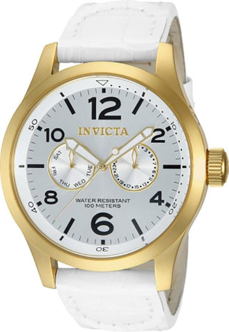 Invicta Mens Specialty - Gold-Tone - Genuine Calf Leather - Silver Dial - Invicta-12174