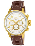 INVICTA S1 Rally Mens Chronograph - Gold-Tone - White Dial - Brown Leather Strap - Invicta-16011