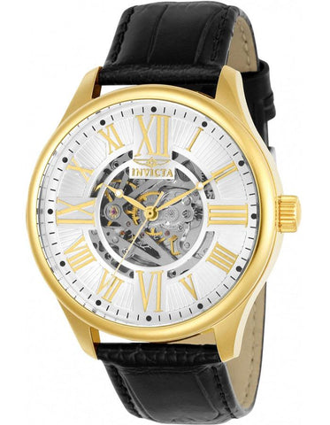 INVICTA Vintage Mens Watch - Automatic - Gold-Tone - Black Leather Strap - Invicta-22568