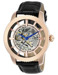 INVICTA Vintage Mens Skeleton Automatic - Rose Gold-Tone - Black Leather Strap - Invicta-23639