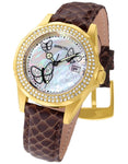 INVICTA Angel Womens 28 Crystal Butterfly Watch - Gold-Tone - Brown Leather - Invicta-23645A