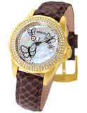 INVICTA Angel Womens 28 Crystal Butterfly Watch - Gold-Tone - Brown Leather - Invicta-23645A