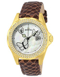 INVICTA Angel Womens 28 Crystal Butterfly Watch - Gold-Tone - Brown Leather - Invicta-23645