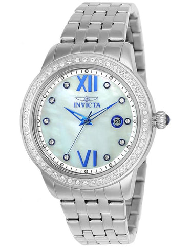 INVICTA Angel Womens 48 Crystal Watch - Stainless Steel - Mother of Pearl Dial - Invicta-23661