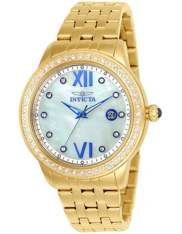 INVICTA Angel Womens 48 Crystal Watch - Gold-Tone - Mother of Pearl Dial - 100m - Invicta-23662