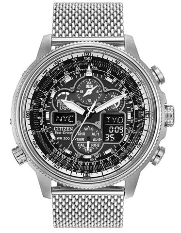 Citizen Eco-Drive Mens Navihawk AT Chrono - Stainless Steel & Black - Atomic - JY8030-83E