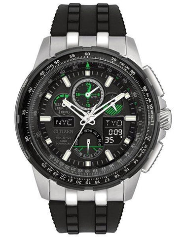 Citizen Mens Atomic Skyhawk A-T Chronograph - Black Dial - Strap - 200m - JY8051-08E