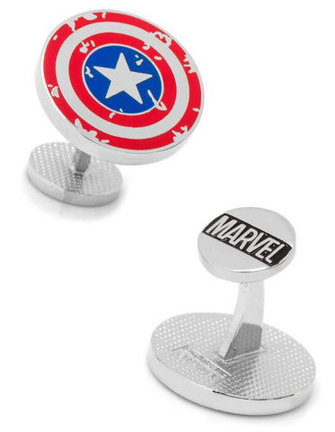 Marvel Captain America Distressed Shield Cufflinks - Fixed Logo Backing - MV-CASD-SL