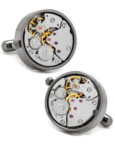 Watch Movement Cufflinks - Vintage Parts - Gun Metal - Bullet Back Closure - OB-20WM-GM_55ae9e5b-6821-4ec7-a1dc-f08f113bd5e4