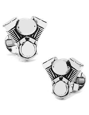 Ox & Bull V-Twin Engine Cufflinks - Antique Silver Plated - Round Swivel Back - OB-VTWIN_a6f00cc2-abcb-4409-b40b-4eda51746496