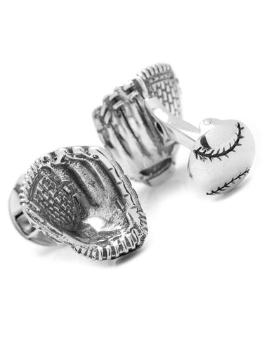 Baseball Glove 3D Cufflinks - Sterling Silver - Baseball Backing Closure - OBS-BSBLG