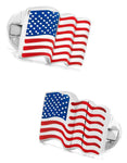 Waving American Flag Cufflinks - Sterling Silver -  Logo Swivel Closure - OBS-USAFLAG