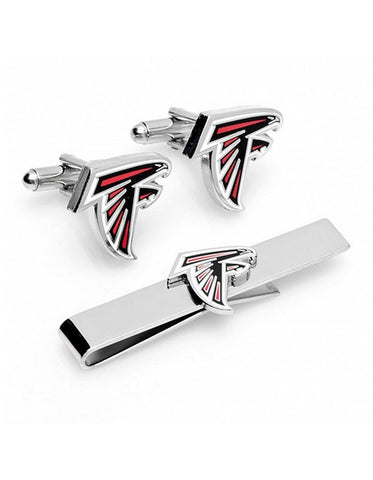 Atlanta Falcons Cufflinks & Tie Bar Gift Set - Rhodium Plated with Enamel Inlay - PD-ATF-CT