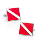 Scuba Diver Flag Cufflinks - Nickel Plated - Polished Enamel - PD-DR-SL_8c98fd9a-cea0-4d54-a16d-b66d713f1a66