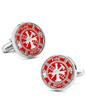 Firemens Shield Cufflinks - Red Enamel - Nickel Plated Setting - Bullet Back - PD-FIRE-SL_18a1860e-c4bf-42f4-8dd7-f5a7f1deb174