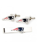 New England Patriots Cufflinks & Tie Bar Set - Rhodium Plated with Enamel Inlay - PD-NEP-CT