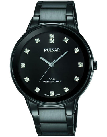 Pulsar Easy Style Mens Crystal Marker Dress Watch - Black Ion Finish - Bracelet - PG2051