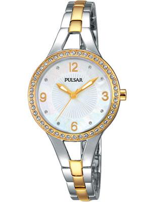 Pulsar Ladies Crystal Bangle-Style Watch - Two-Tone - Mother of Pearl Dial - PH8120