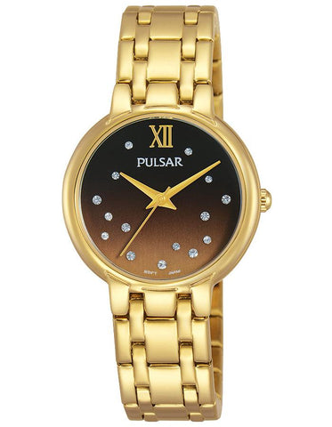 Pulsar Womens Crystal Stars Night Out Watch - Brown Degrade Dial - Gold-Tone - PH8302_d80220d8-5936-42c4-9a63-09f1774107ea