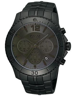 Pulsar Mens 100M Chronograph - Black Dial&#44; Case and Bracelet - Date Display - PT3293_70d4b92d-830b-47b9-931e-a02ce9525dff